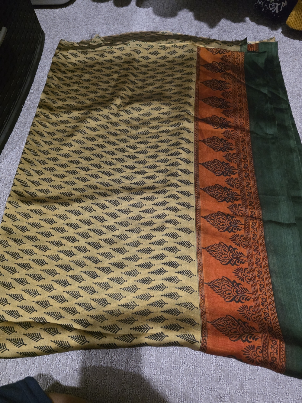Elegant Olive & Rust Printed Saree